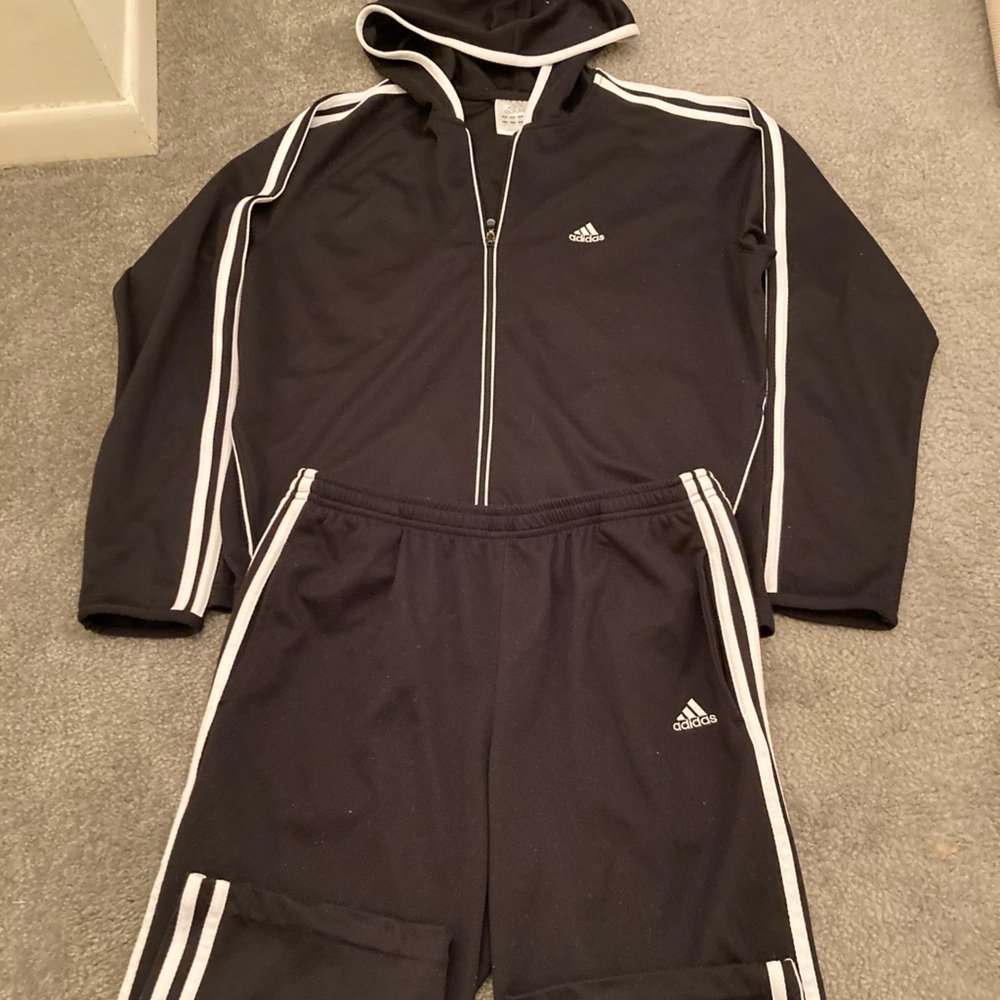 adidas Women’s Black Hoodie Track Top with White Stripe